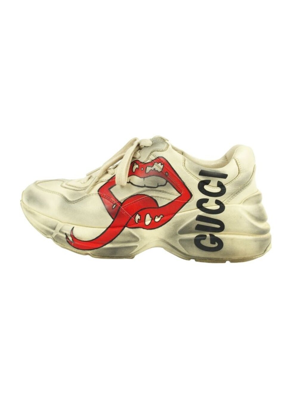 Gucci Rhyton Ivory Leather Mouse Logo Distressed Shoes Sneakers
